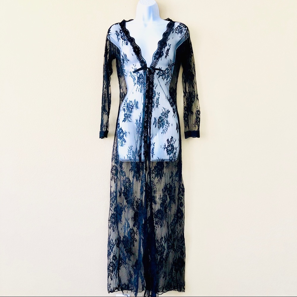 Sexy Black Floral Lace Robe/Beach Coverup_S - Picture 2 of 10